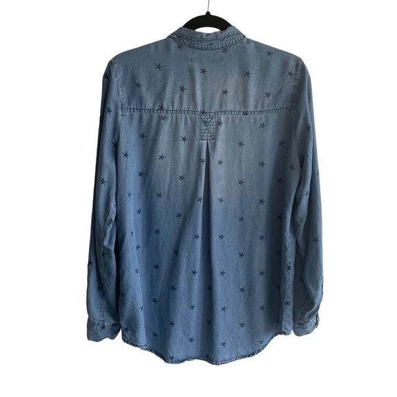 STANDARD GRACE Chambray Button Down Shirt Blouse Stars Roll Sleeves Blue S - Picture 3 of 7